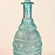 Pair of cut blown glass carafes in blue-green from the 19th century.