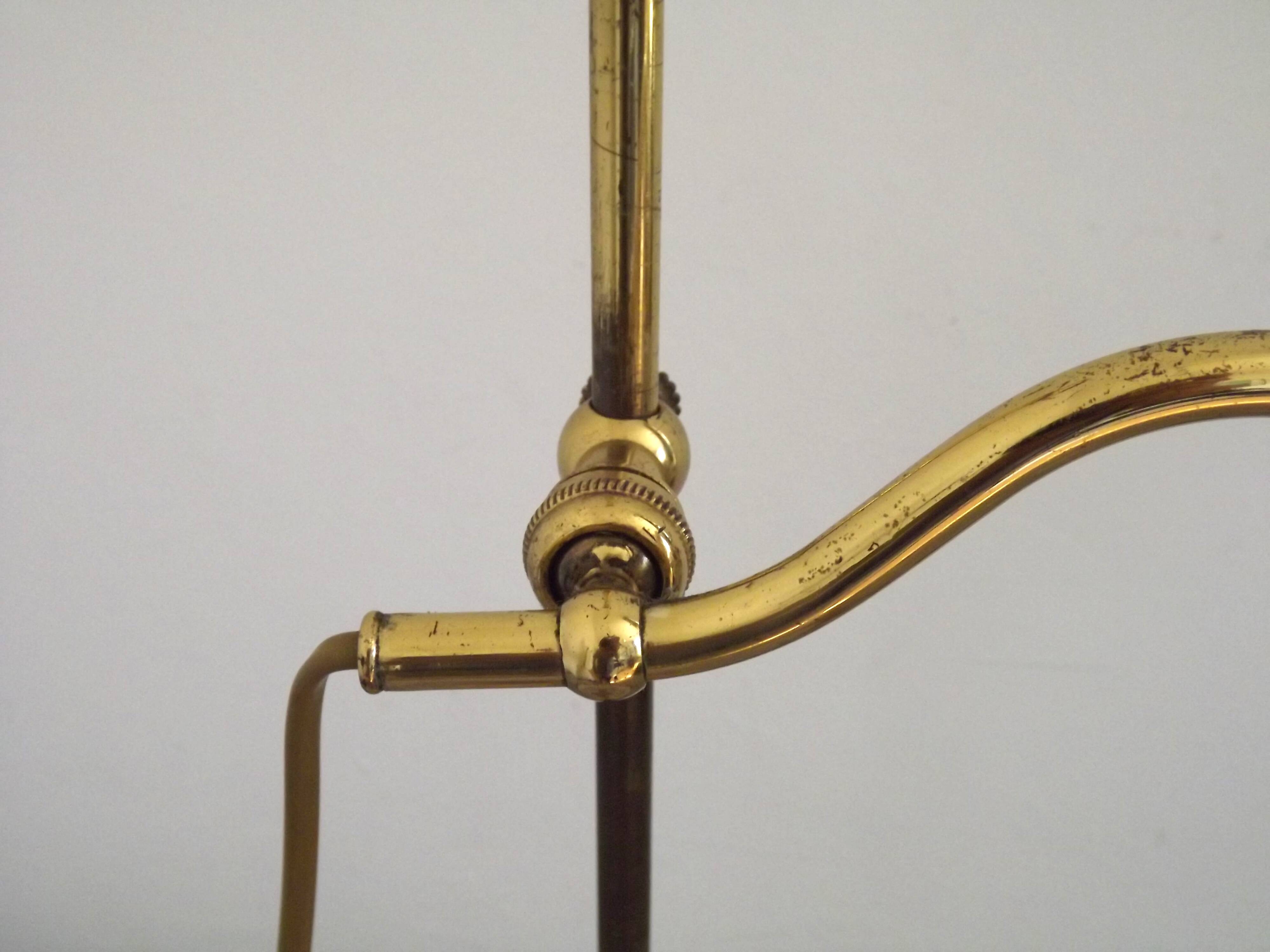 French antique brass goose neck table lamp with white opaque glass shade 5468.