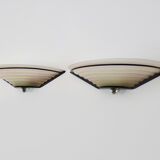 Pair of vintage italian design wall lights in metal and pink frosted glass. year 80