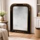 Antique Napoleon III mirror, black frame with hand-painted floral decoration – 19th century