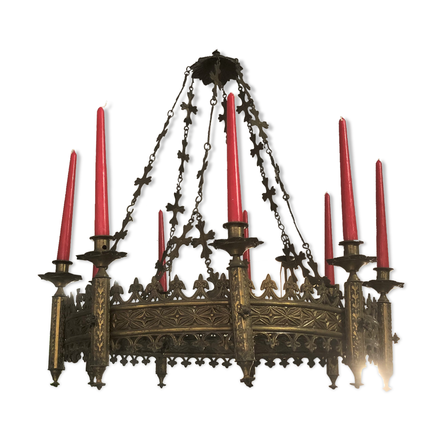 Gothic chandelier in bronze door candles 19 th castle residence