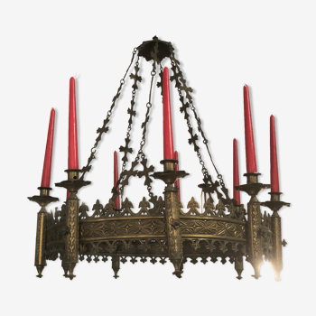 Gothic chandelier in bronze door candles 19 th castle residence