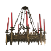 Gothic chandelier in bronze door candles 19 th castle residence