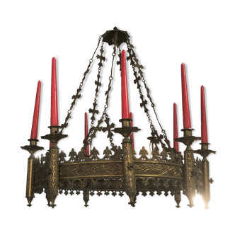 Gothic chandelier in bronze door candles 19 th castle residence