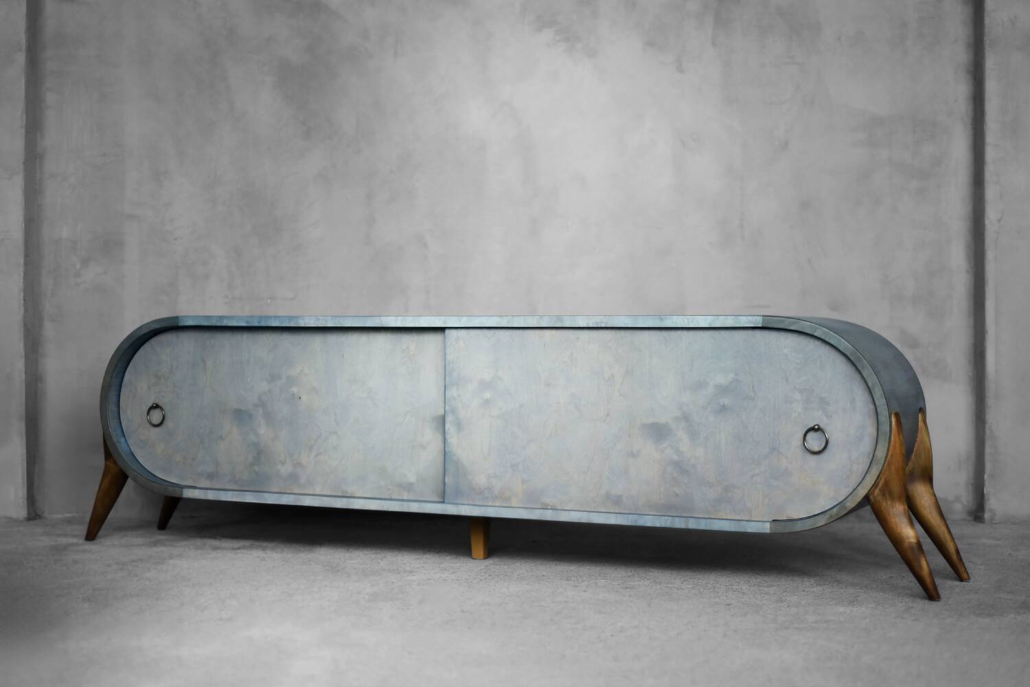 Buffet vintage du milieu du siècle moderne italien turquoise en bouleau