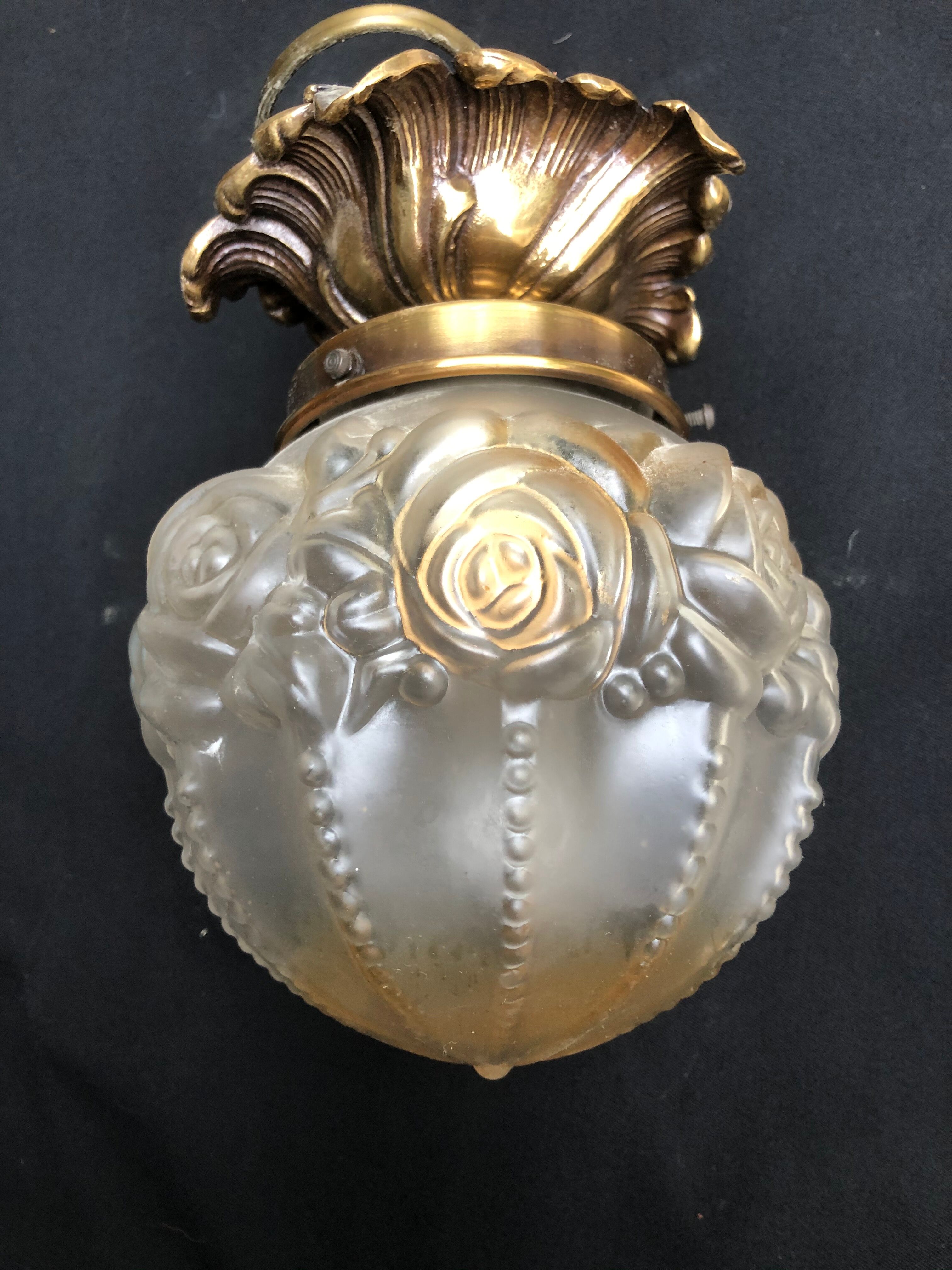 Art Deco brass glass chandelier