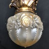 Art Deco brass glass chandelier