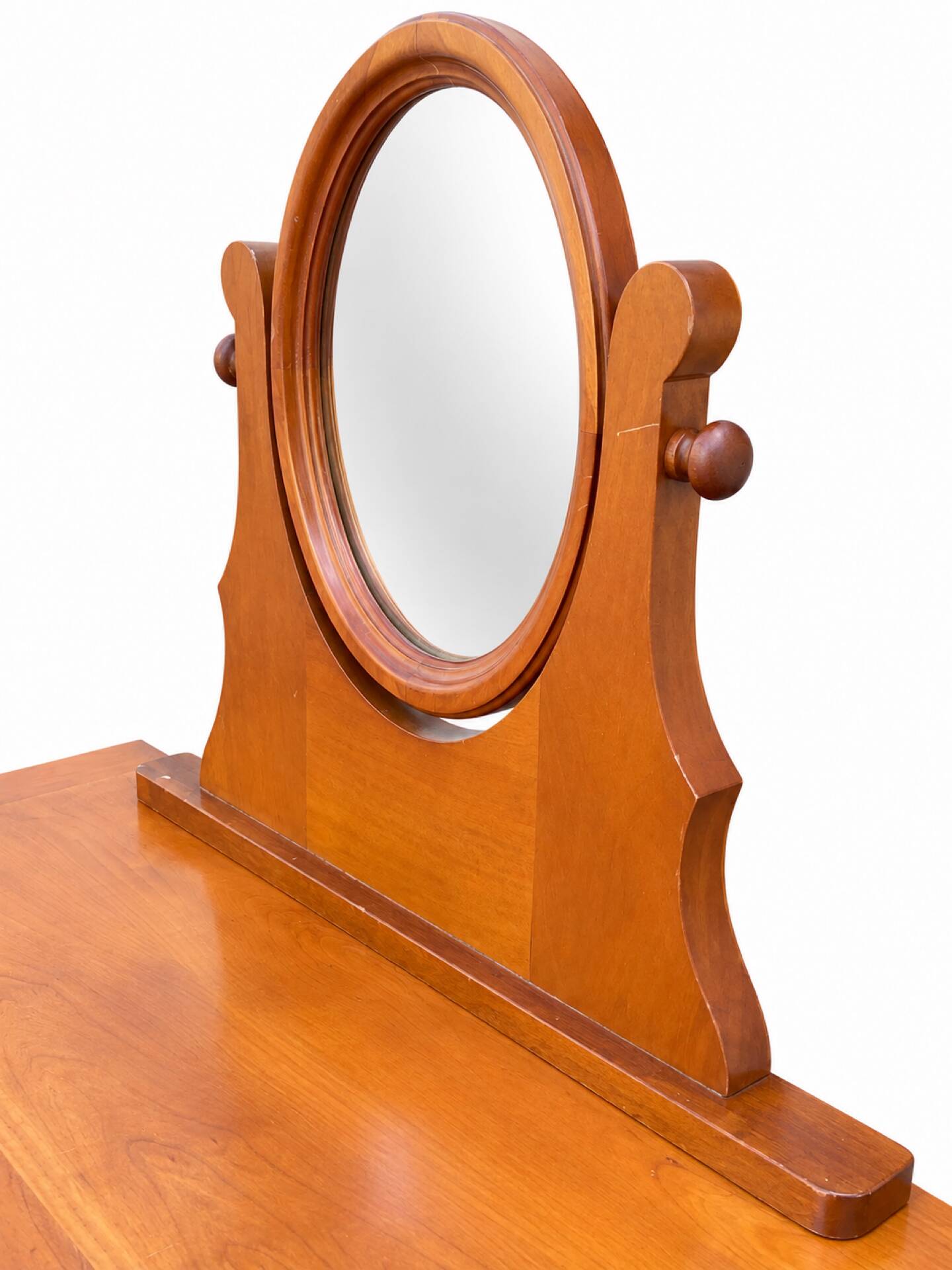 Coiffeuse Console en merisier avec miroir ovale orientable