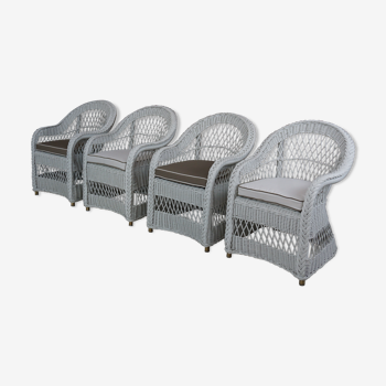 4 armchair Loom Lloyd suite in white lacquered rattan