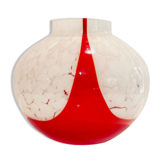 Vase boule en verre marmoréen en murano blanc et rouge-deco-retro-vintage