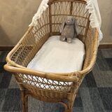 Baby rattan cradle, 1960s