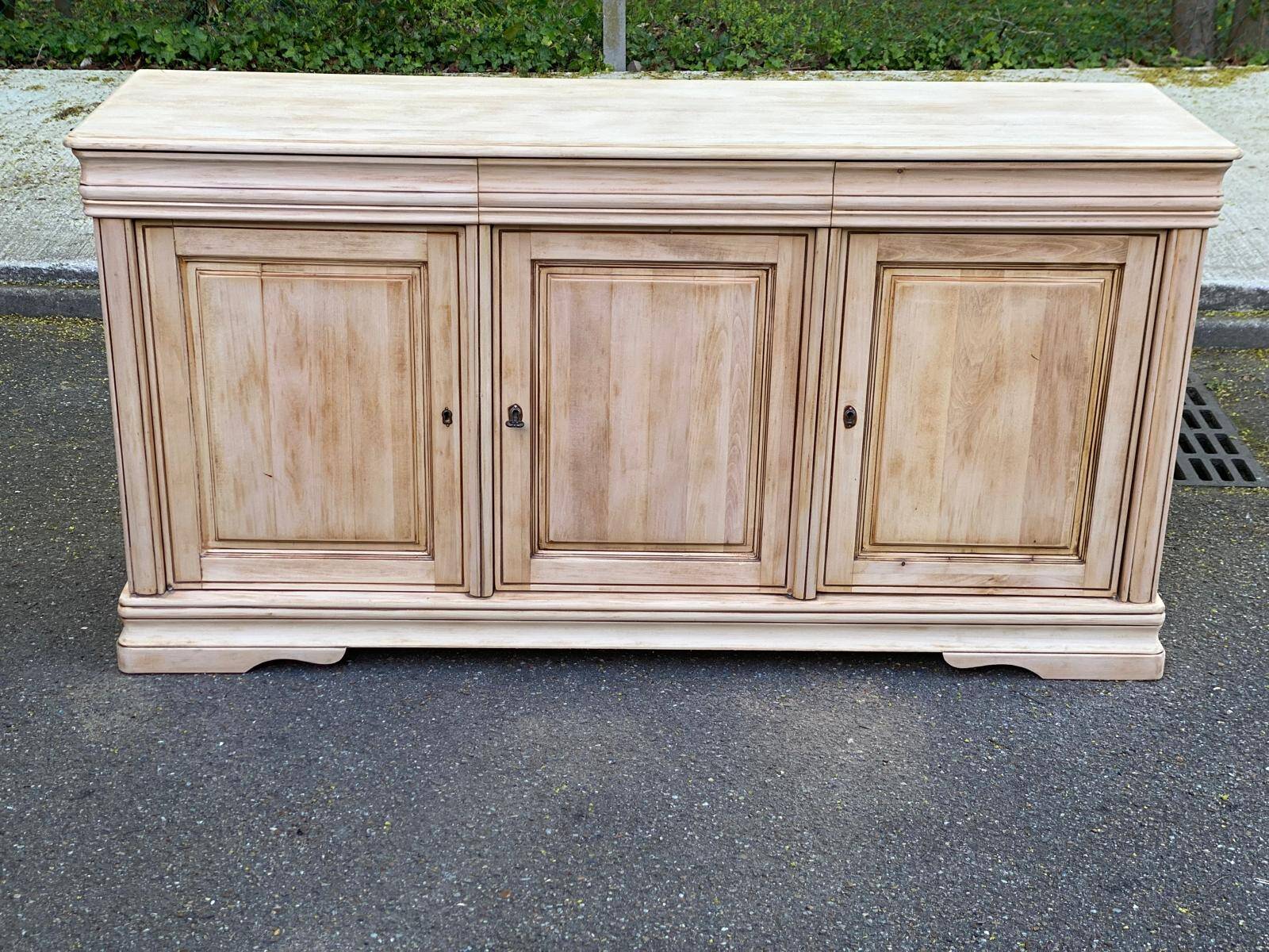 Louis Philippe rustic buffet, vintage, renovated in solid wood, 185cm.