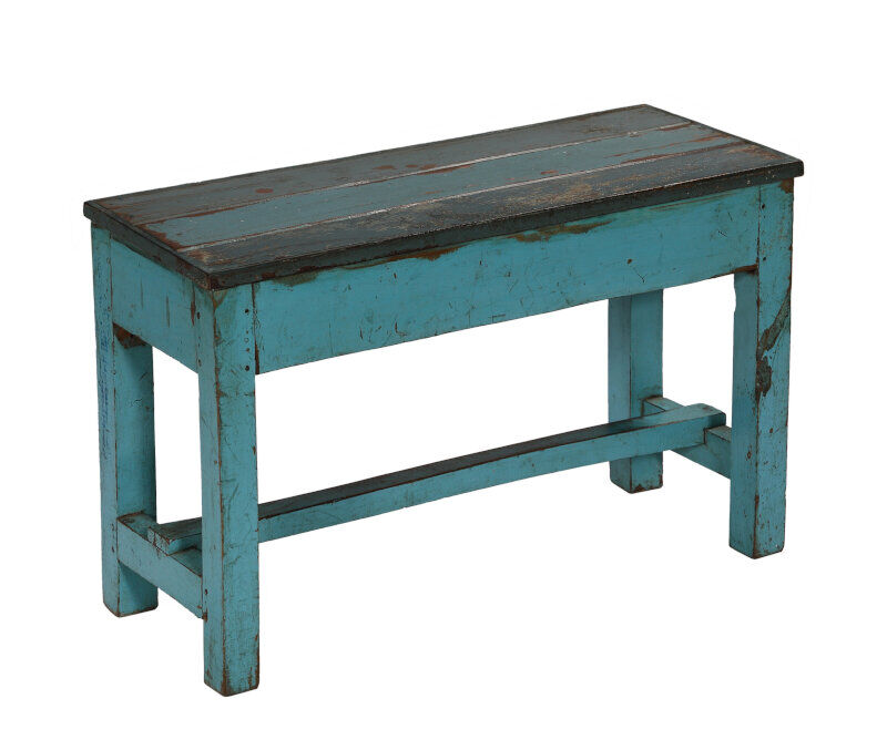 Banc indien bleu bois vieux teck vintage patine et pièce d'origine