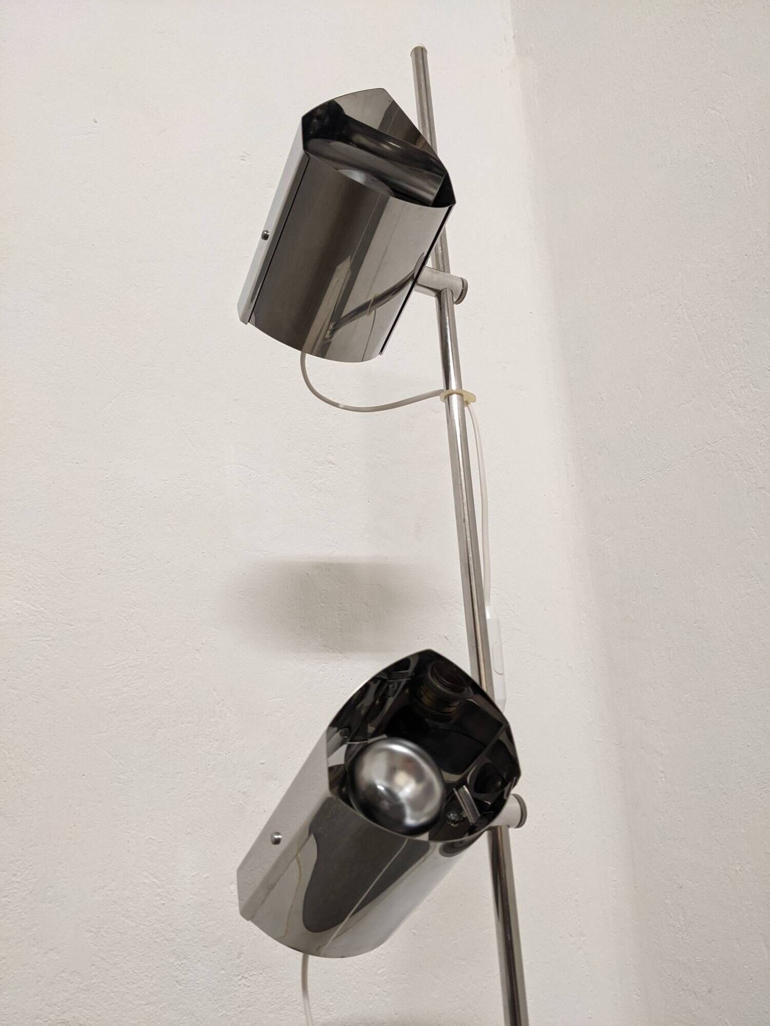 Space Age floor lamp with 2 chrome metal spotlights from the 60s/70s
