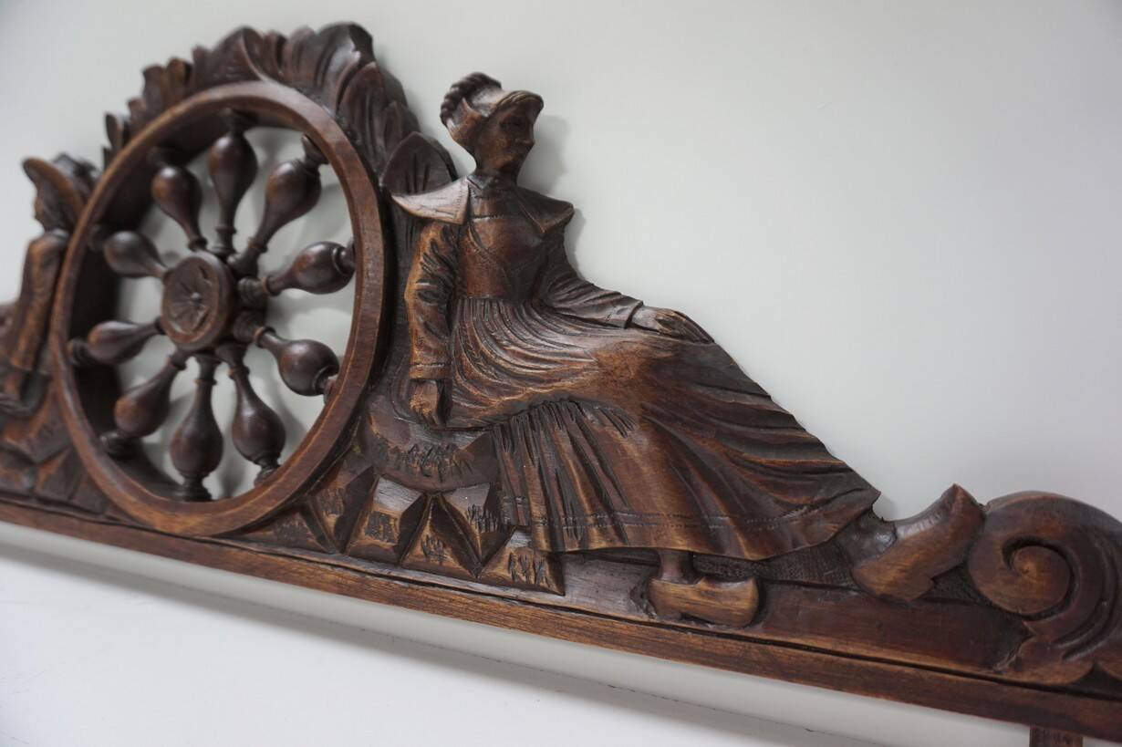 Breton Wall Mirror in Carved Oak, France, 1900s