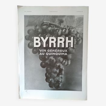 Une publicité papier  vin Byrrh  grappe de raisin issue d'une revue d'époque  1933