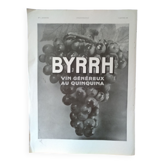 Une publicité papier  vin Byrrh  grappe de raisin issue d'une revue d'époque  1933
