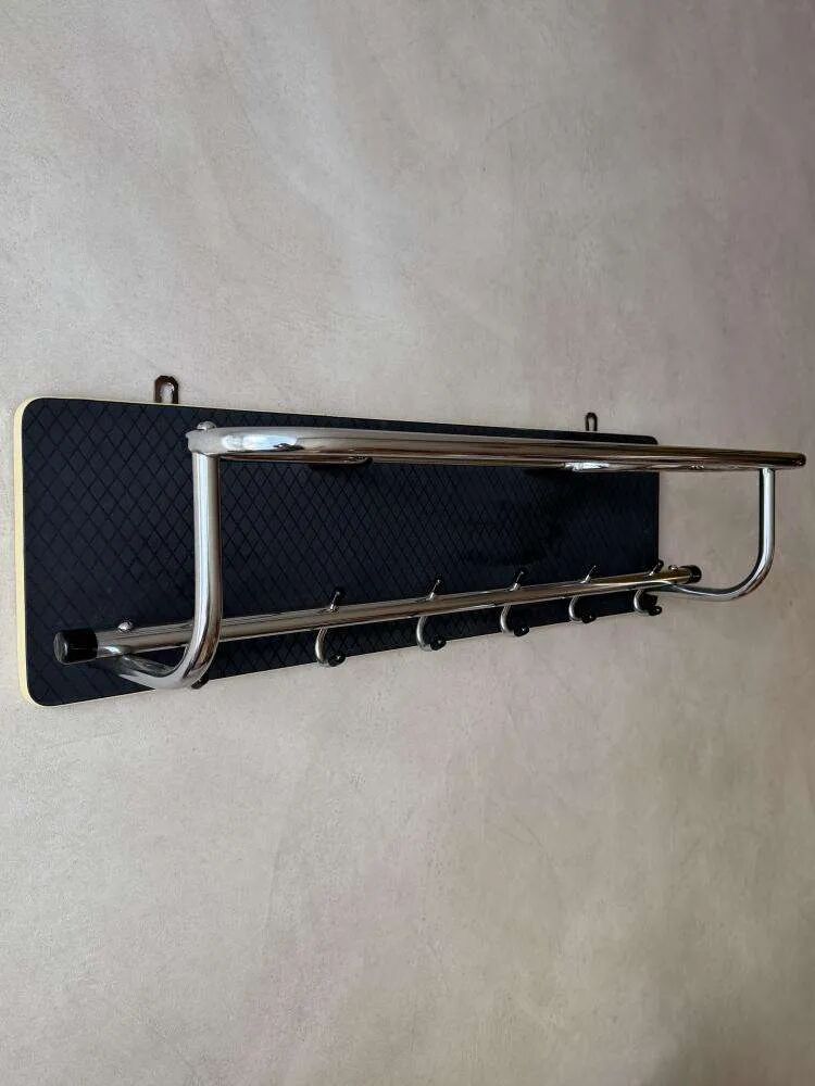 Vintage coat rack 1960s chrome black wall rack