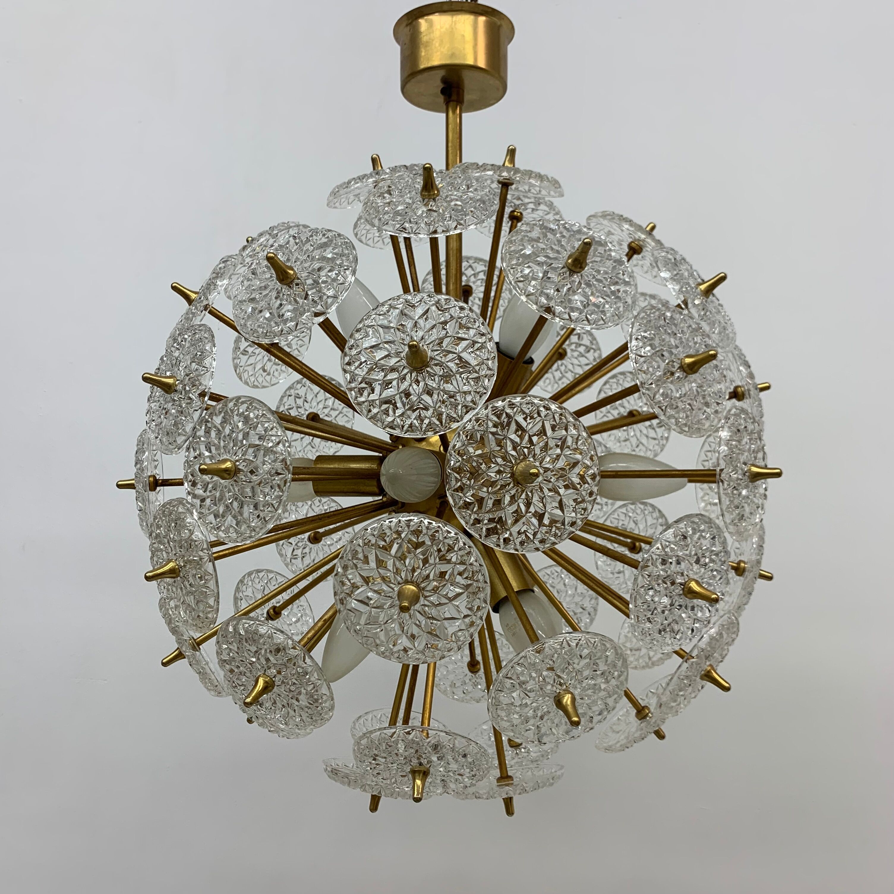 Val Saint Lambert crystal sputnik gold chandelier , 1960’s