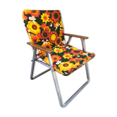 Chaise ancienne pliante alu avec tissu multicolore années 70 jardin camping vintage