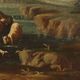 Ancient painting of a landscape with shepherds and herds, 18th century.