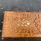 Jewelry box or card box in chiseled wood and vintage mother-of-pearl