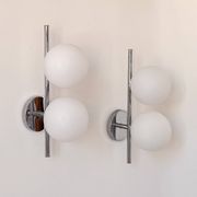 Pair of vintage wall lights in chrome metal and opaline, France 1970.