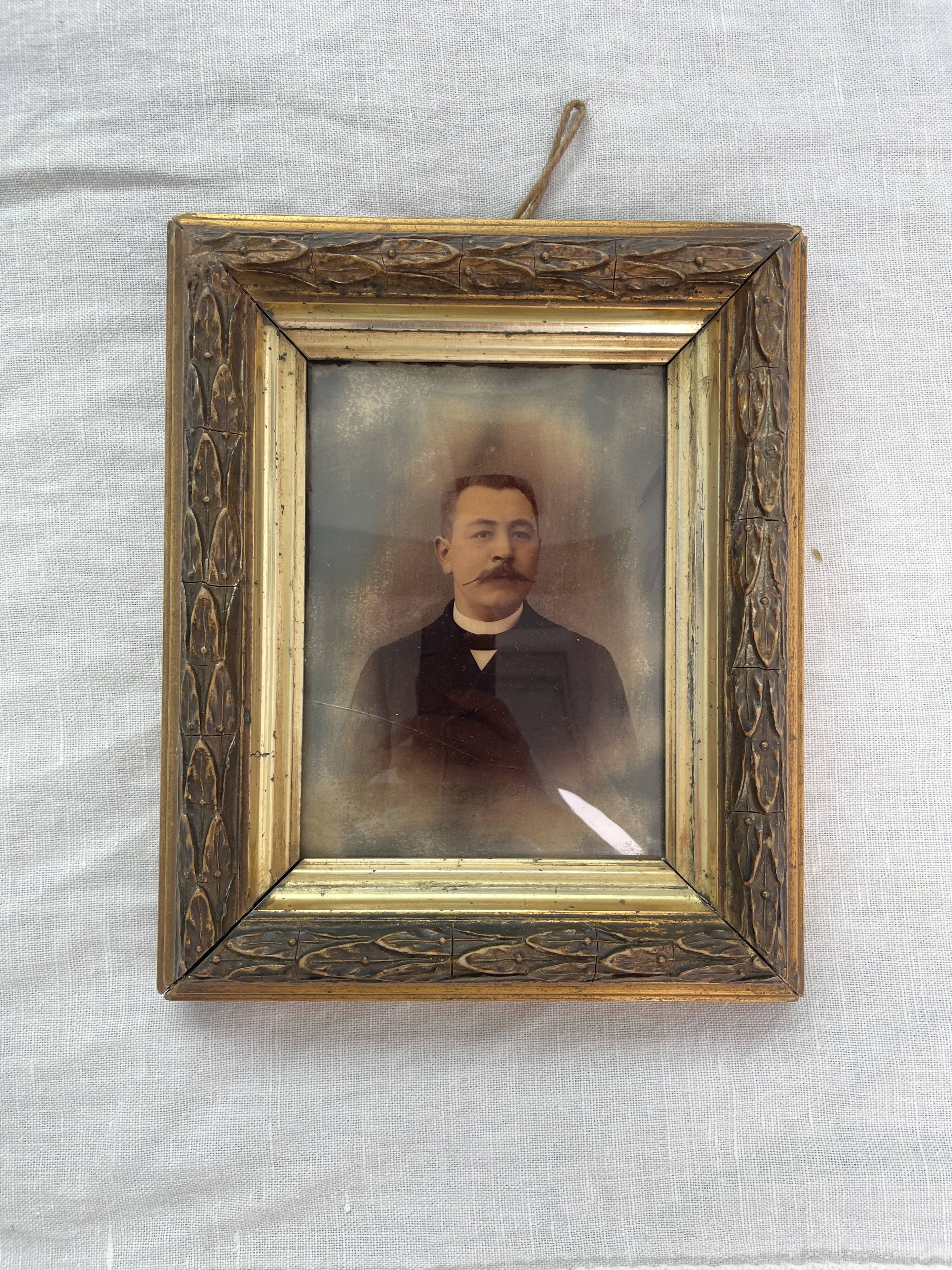Portrait, photograph, ambrotype, hand painted, 19th century, signed EV, dated 1881, curved glass