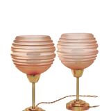 Pair of Art Deco bedside lamps in brass and etched glass