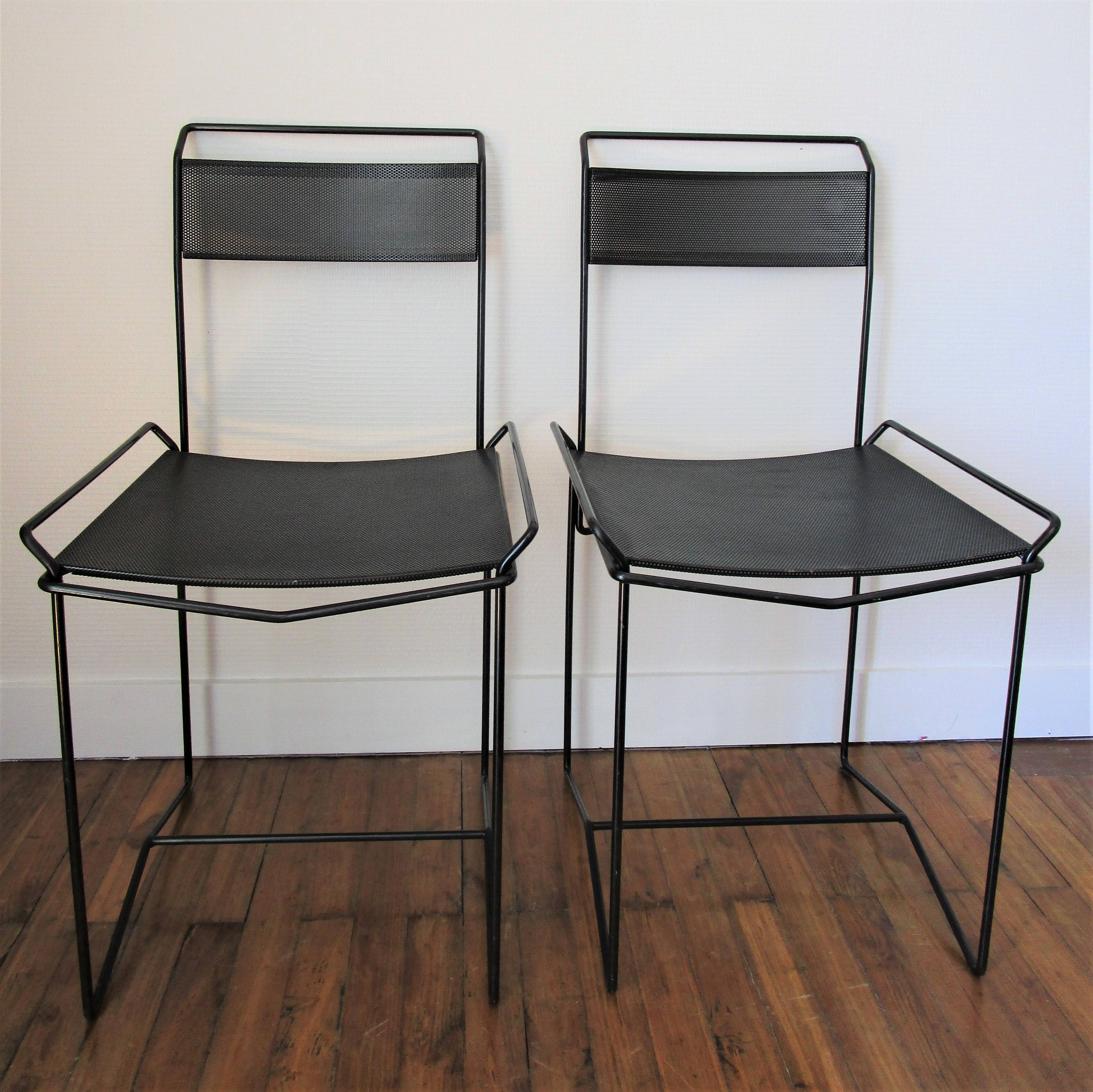 Pair of perforated metal steel chairs from the 80s