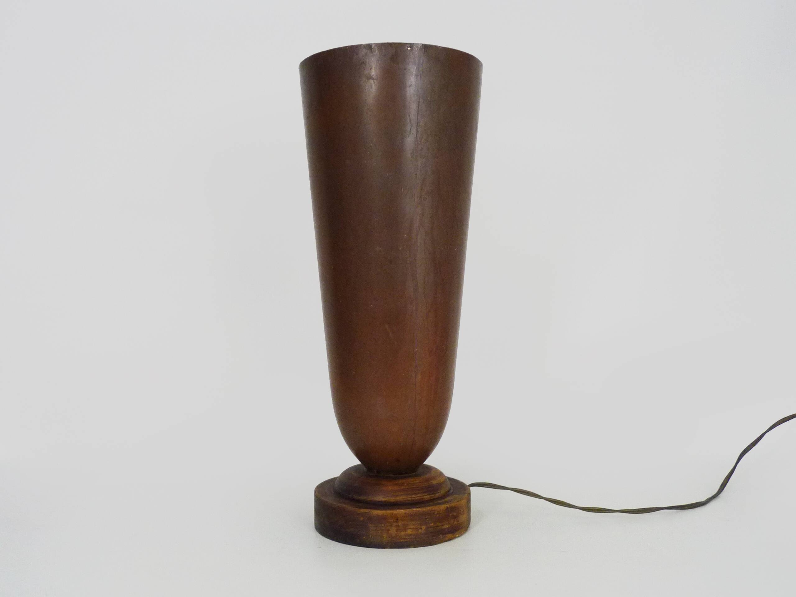 Large Art Deco Basin Lamp 1930 copper and wooden base