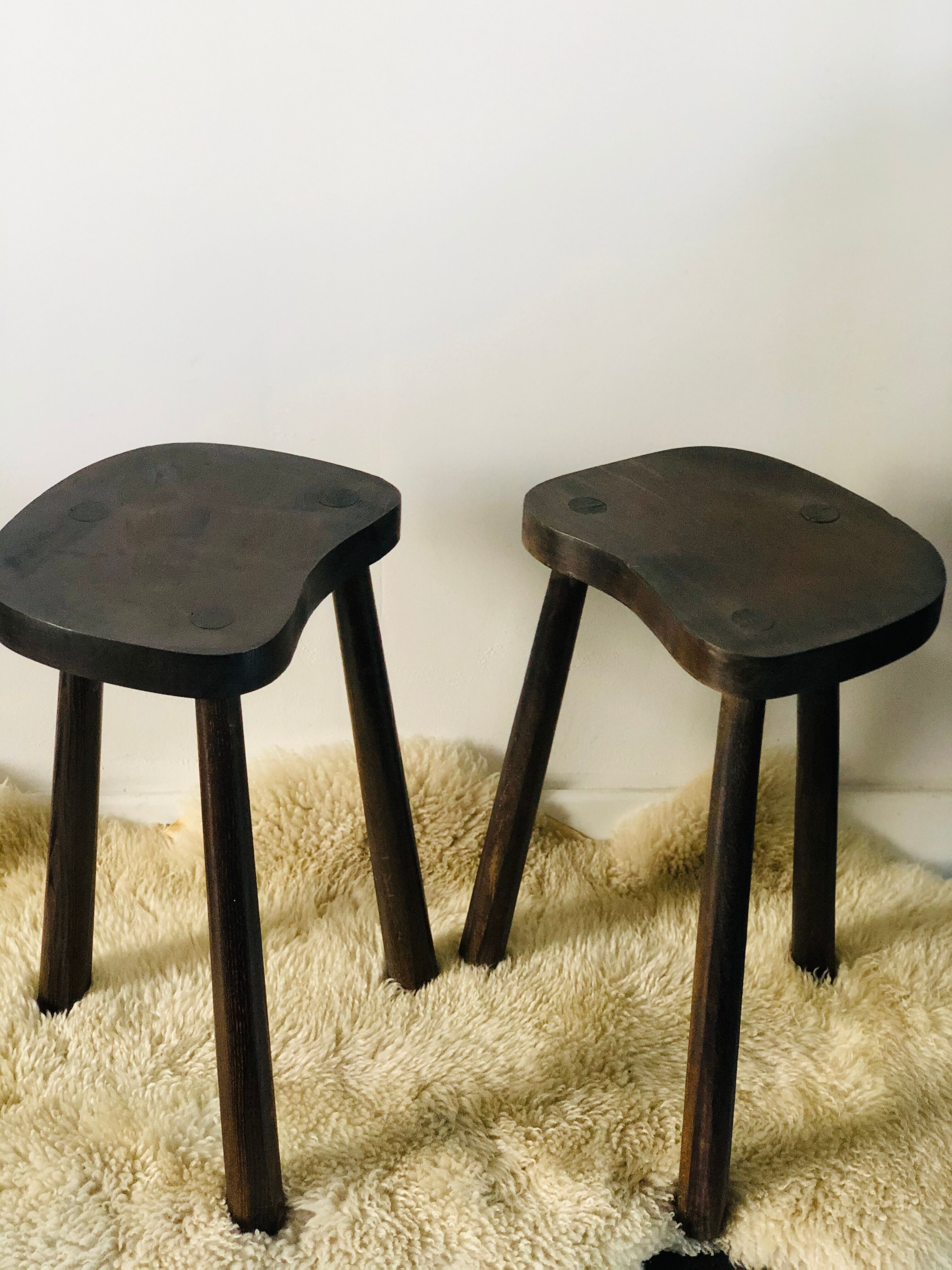 Pair of brutalist tripod stools