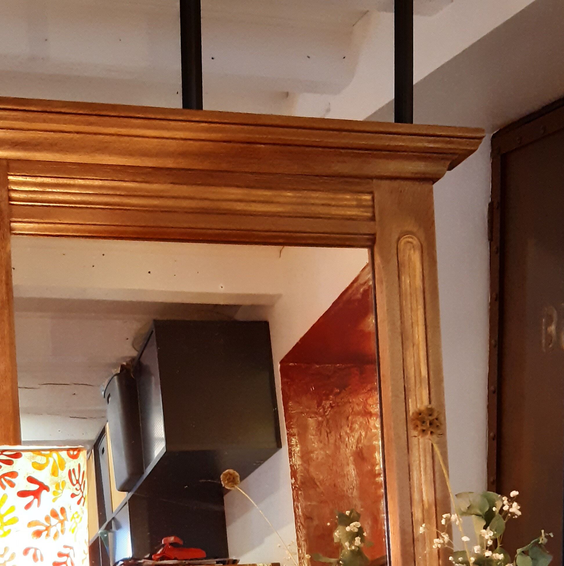 Mirror, wood, molding, 30s 40s, natural wood, gold