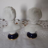 Pair of busts of children made of porcelain biscuits