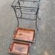Vintage dessert table in wrought iron and solid wood with double top.