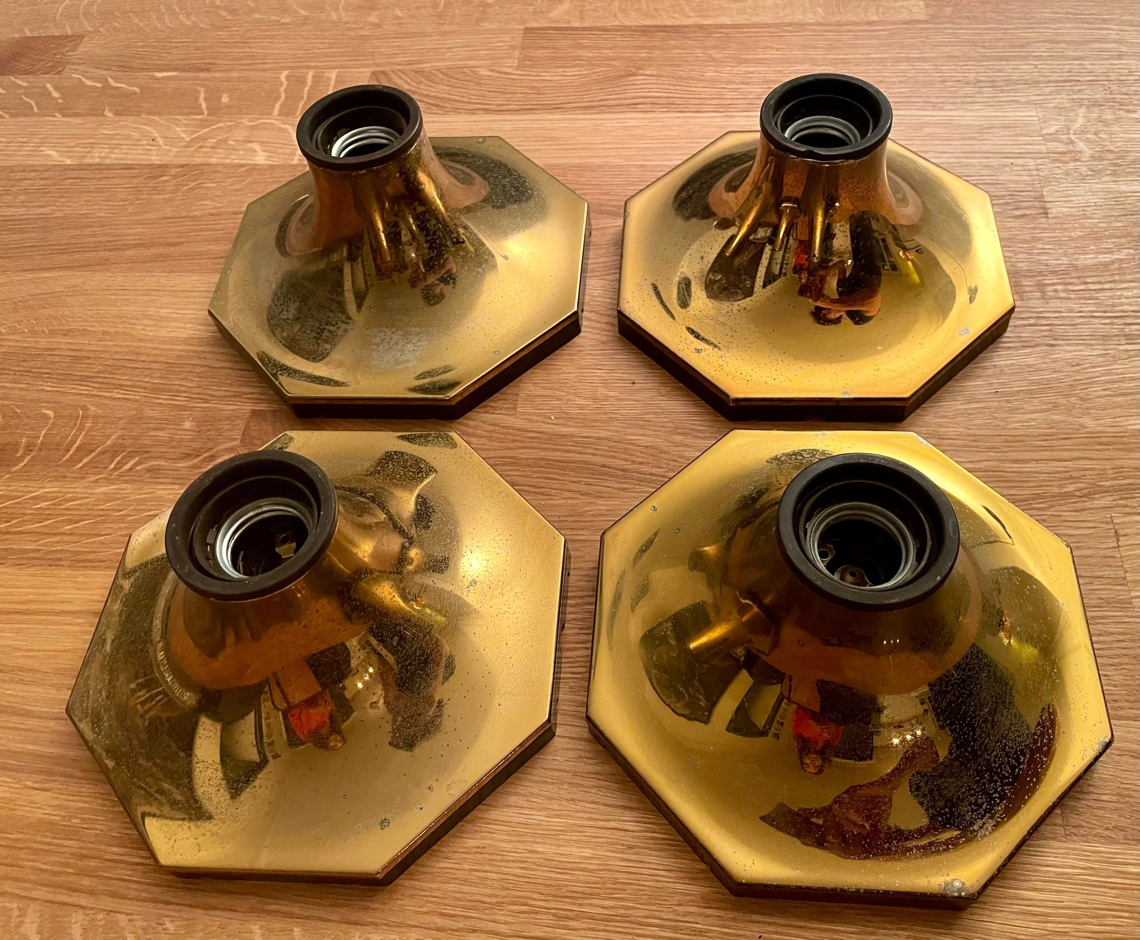 Suite of 4 vintage brass wall lamps, ceiling lights, by Motoko Ishii for Staff Leuchten 1970