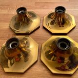 Suite of 4 vintage brass wall lamps, ceiling lights, by Motoko Ishii for Staff Leuchten 1970