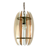 Lustre italien en verre épais rose et transparent du milieu du siècle par Veca. Italie années 1960