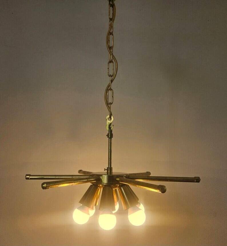 Rare Midcentury Brass Chandelier, 1970s