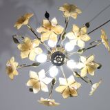 Murano Vintage Ceiling Light Orange Iridescent Flowers, 1970s