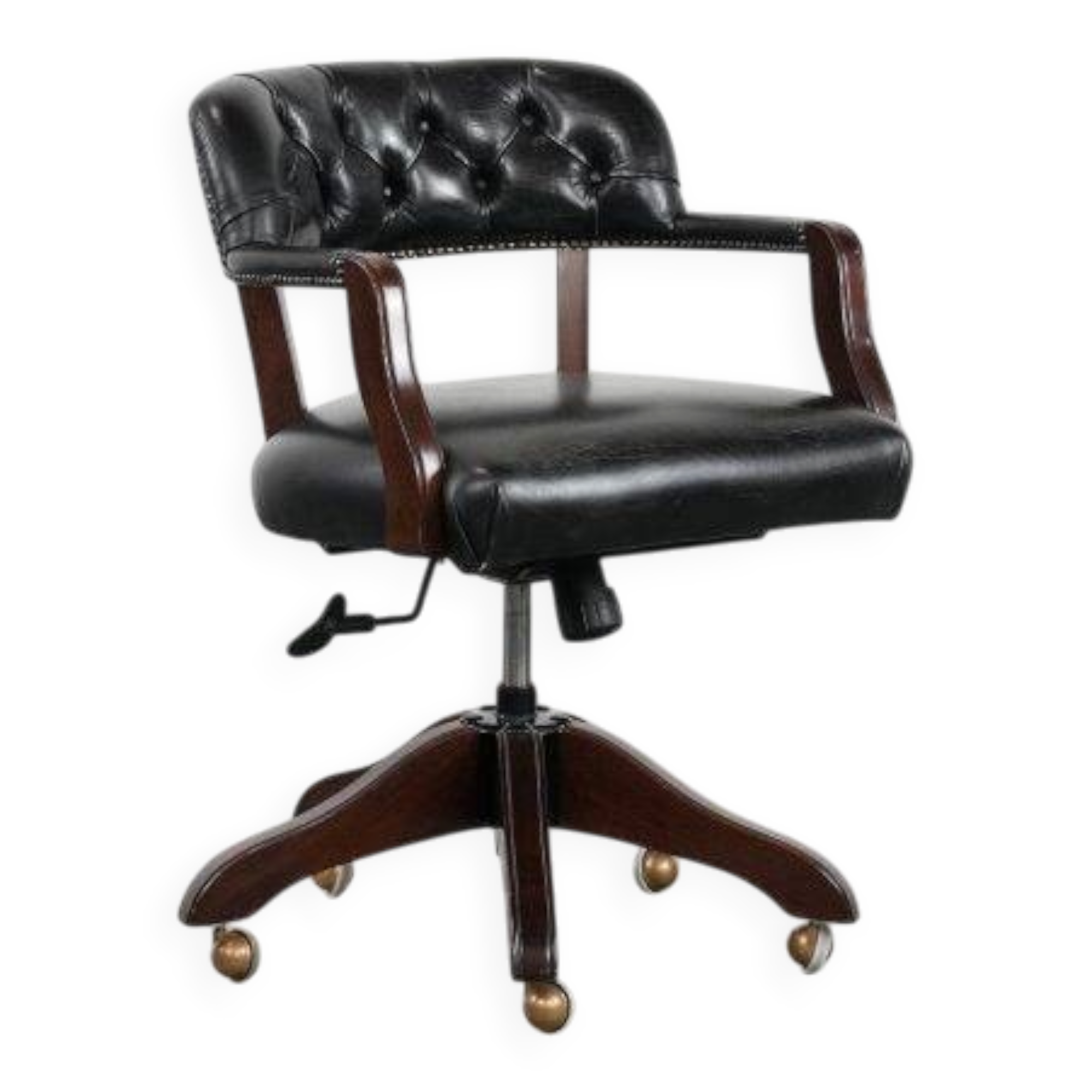 Adjustable black timeless Chesterfield office chair made of cow leather