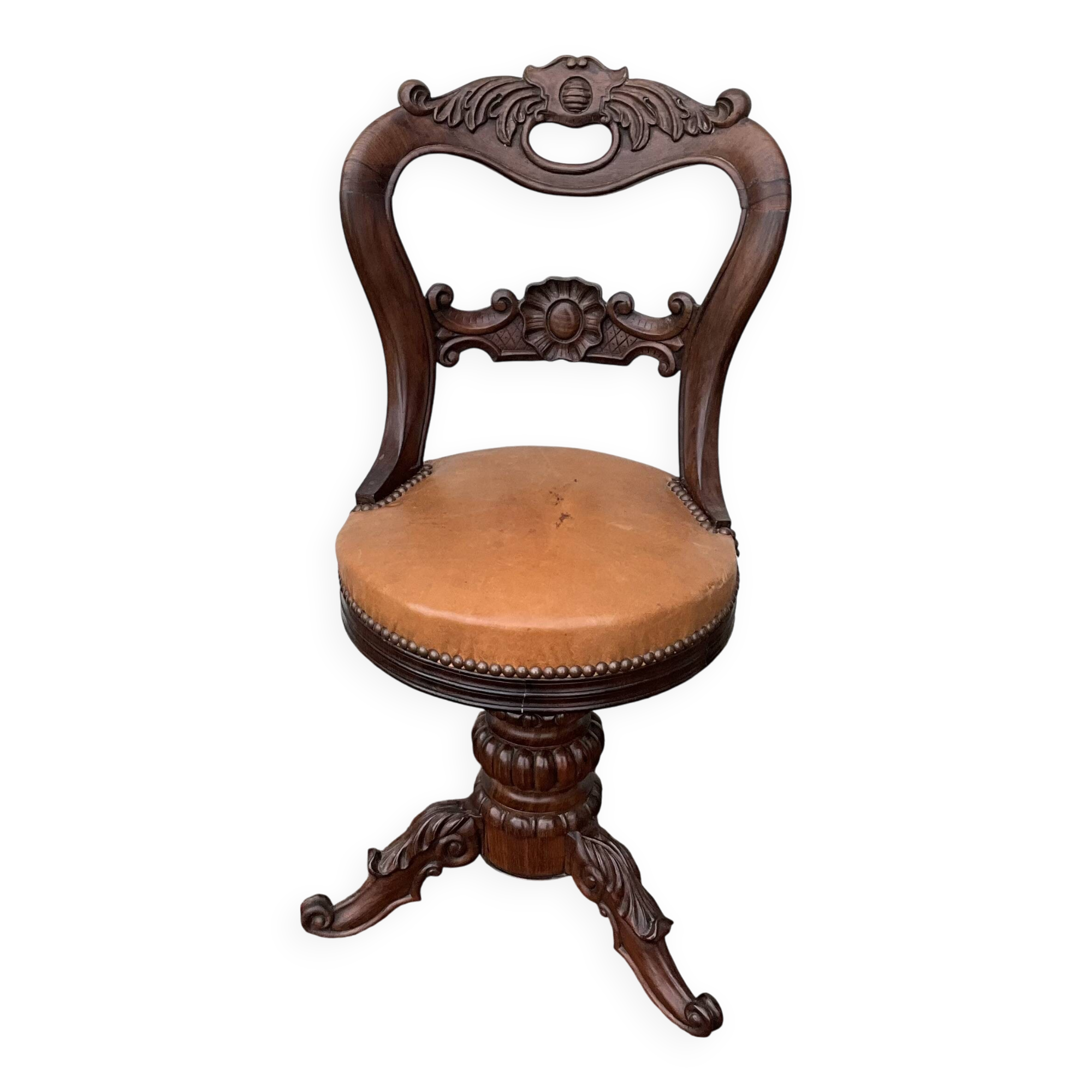 Mid-19th century solid walnut harpist's chair