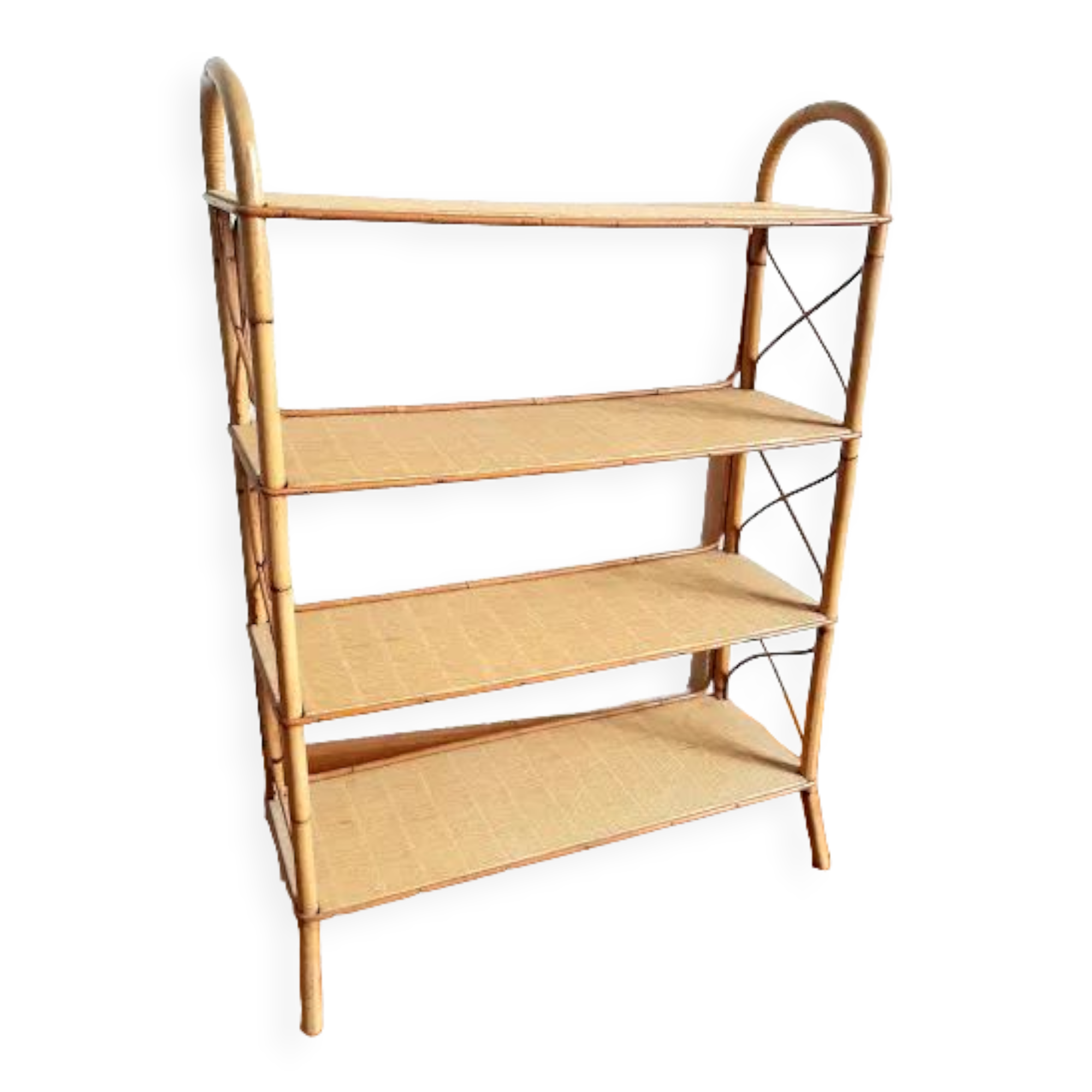 Rattan shelf on feet, vintage work 1960