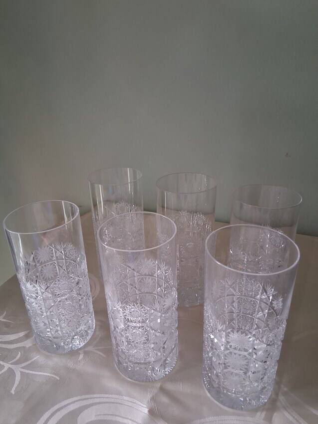 6 large Bohemian crystal whisky/cocktail glasses