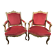 Pair of flat-back armchairs in Louis XV style in red velvet.