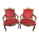 Pair of flat-back armchairs in Louis XV style in red velvet.