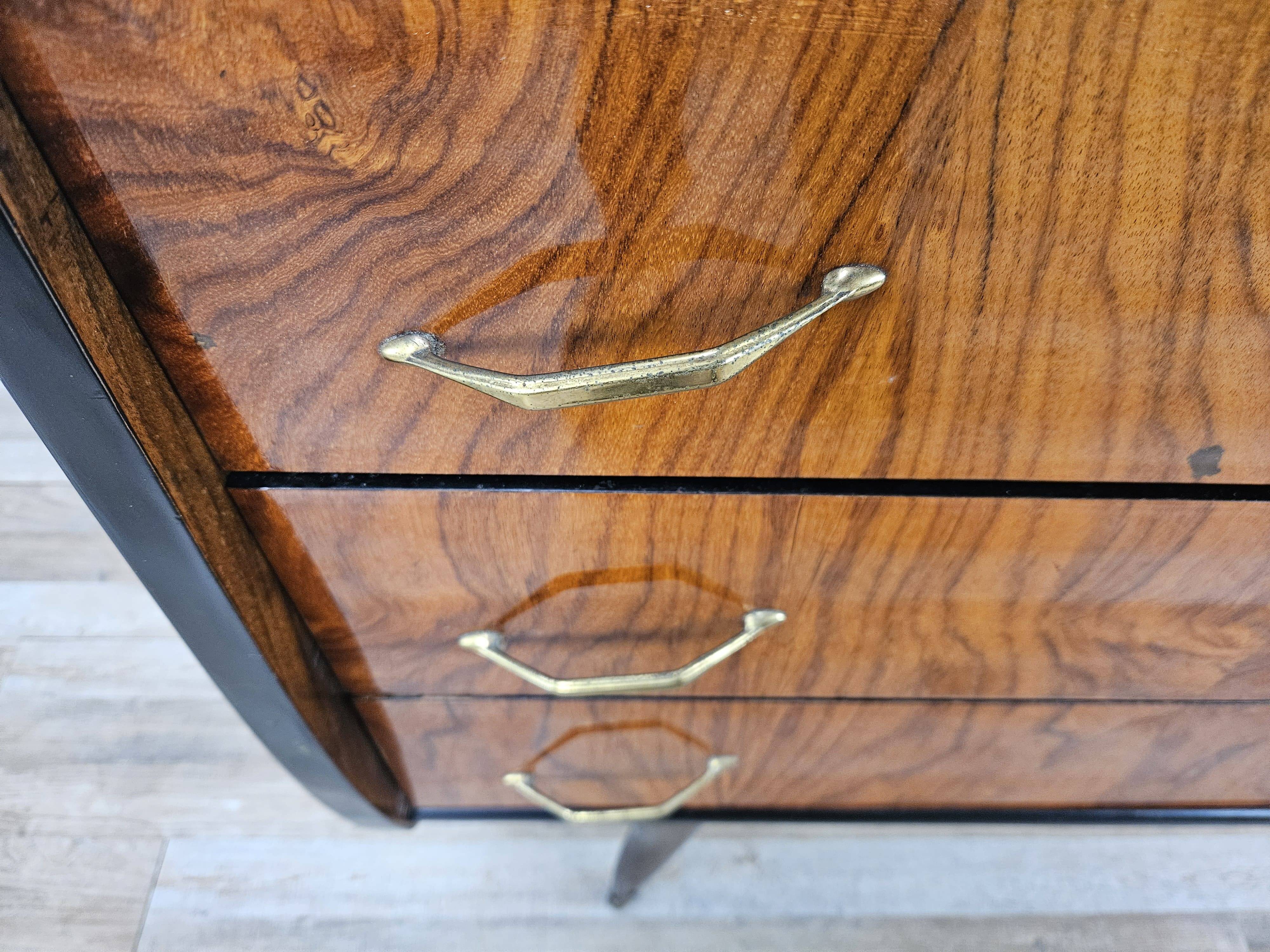 1950s six-drawer chest of drawers with glass top