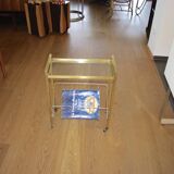 Vintage side table with brass and glass magazine rack