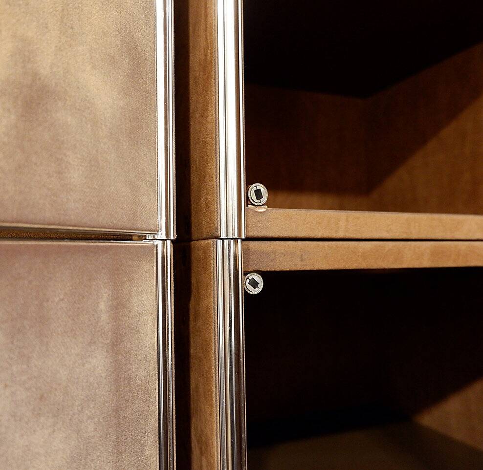 Pair of Guido Faleschini brown suede and metal wardrobes - 1960s