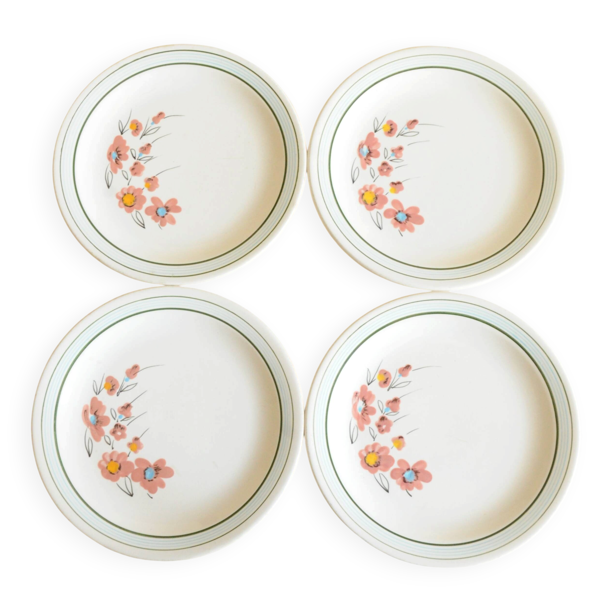 Vintage Dessert Plates (x4) – Floral Decor – Butterfly, Salins